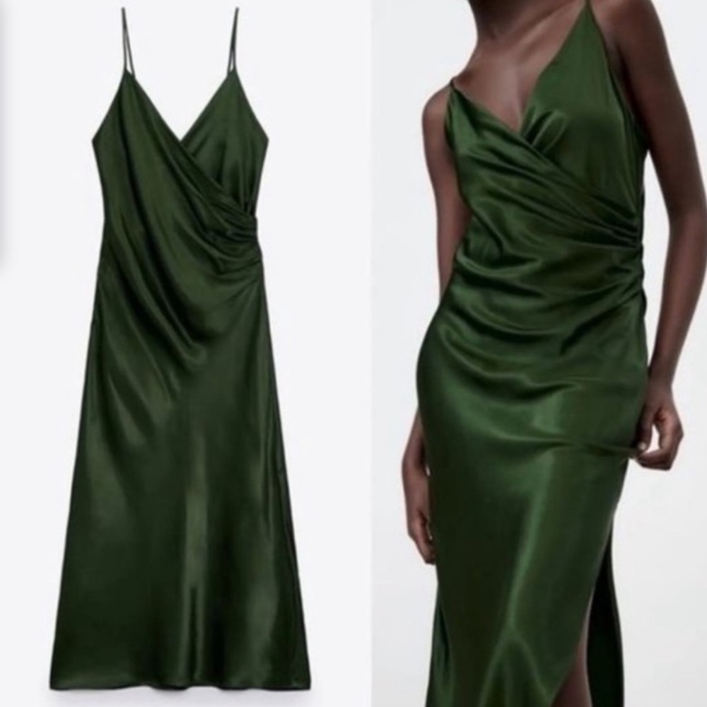 Zara Green Satin Dress